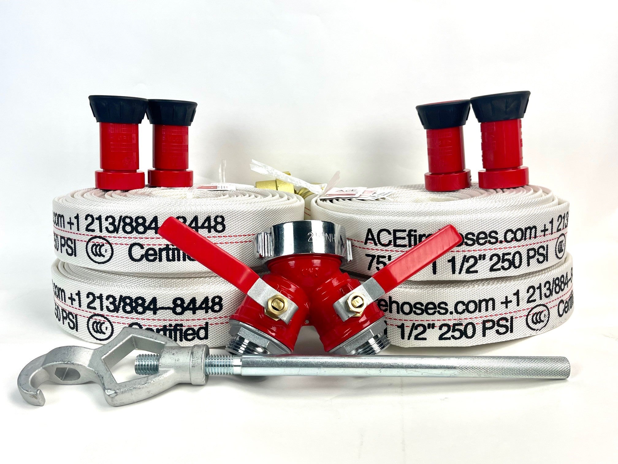Fire-Safe Home Bundle Package 4 75' x 1.5 hoses, 4 nozzles, valve, wr –  Ace Fire Preparedness Defense