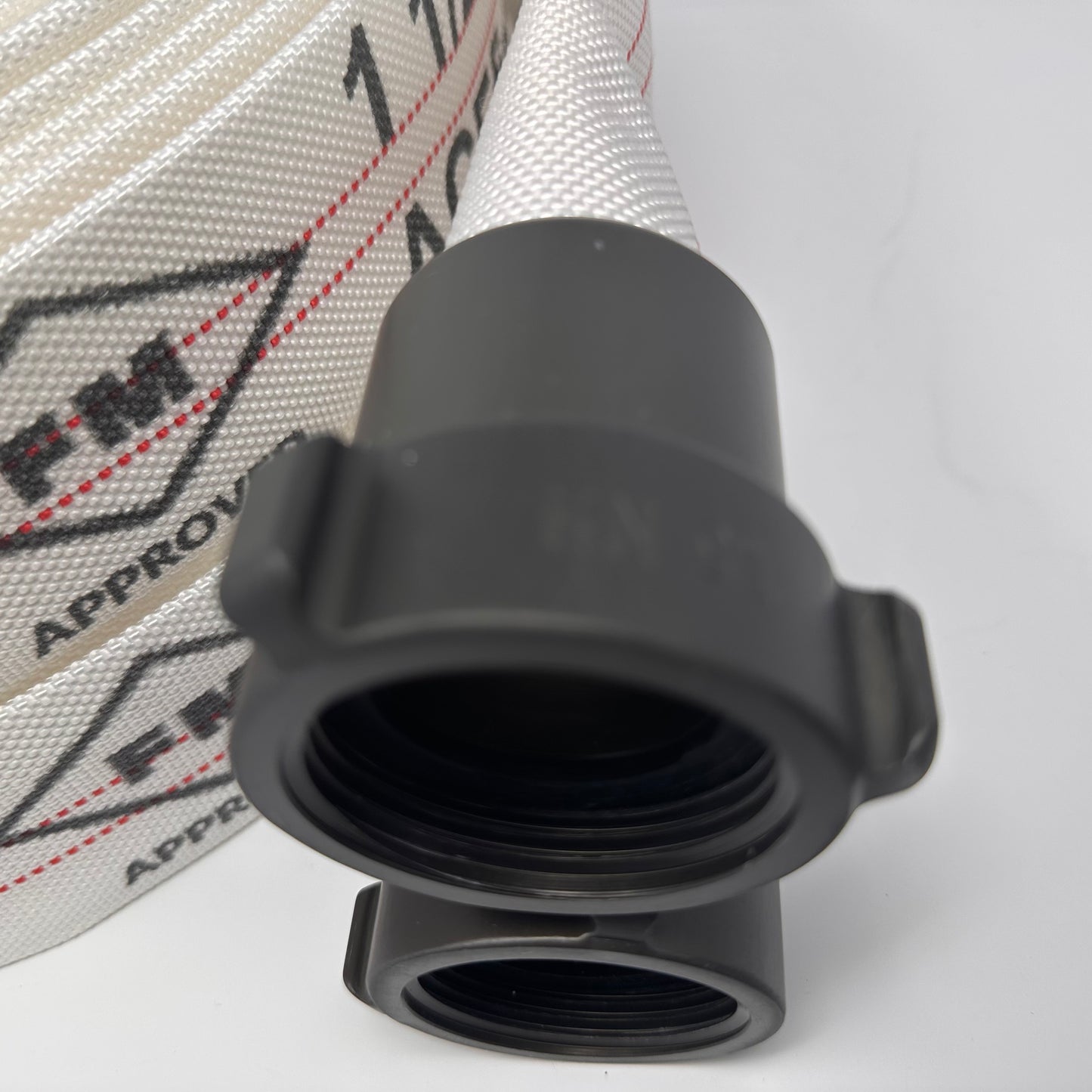 Defense Fire Hose 75’ x 1.5” (2 pack), Folded, NH Aluminum Couplings, TPU Lining, FM Approved for occupant use.