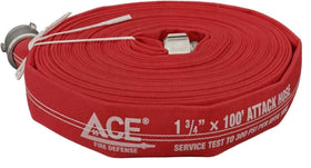 Ace Fire Defense "Big Red" Premium 1¾" Attack Fire Hose – 100', TPU/Nitrile Lined, 1.5" NH/NST Couplings