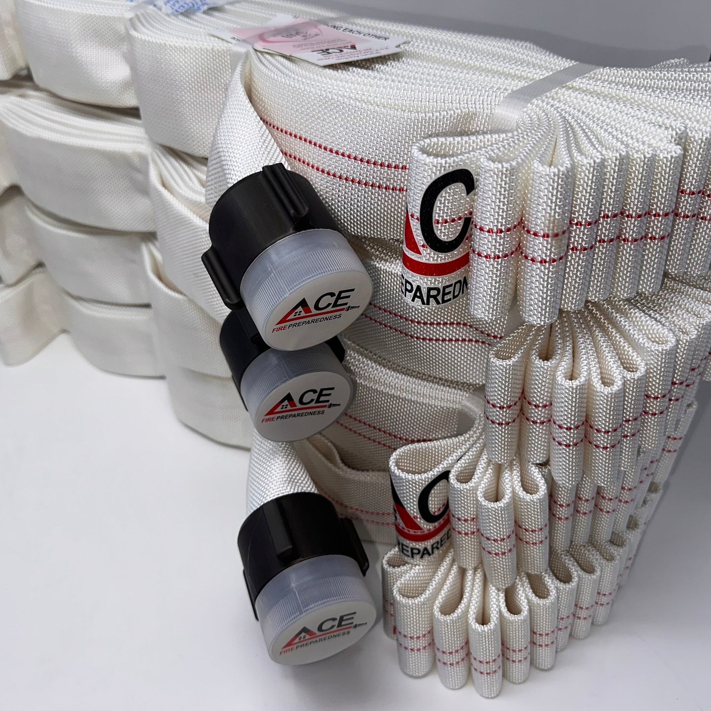 Fire Hose (4 pack), Folded, Pyro-Lite Aluminum Couplings, 75' x 1.5" TPU Lining (FM Approved)