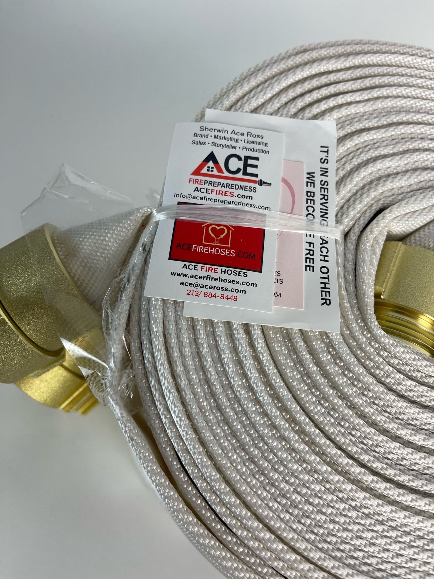 Fire Hose (1 pack), Coiled, Brass-Plated Aluminum, 75' x 1.5" TPU Lining (FM Approved)