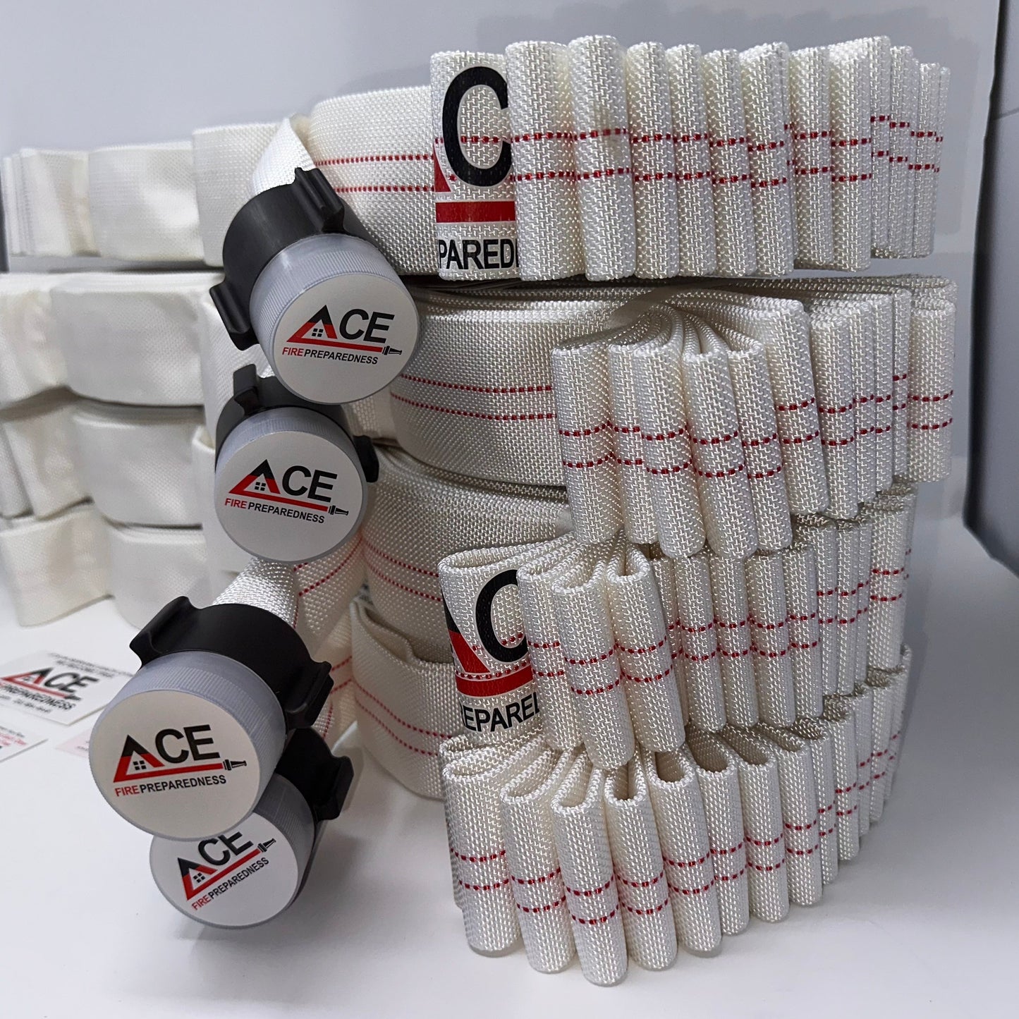 Fire Hose (4 pack), Folded, Pyro-Lite Aluminum Couplings, 75' x 1.5" TPU Lining (FM Approved)