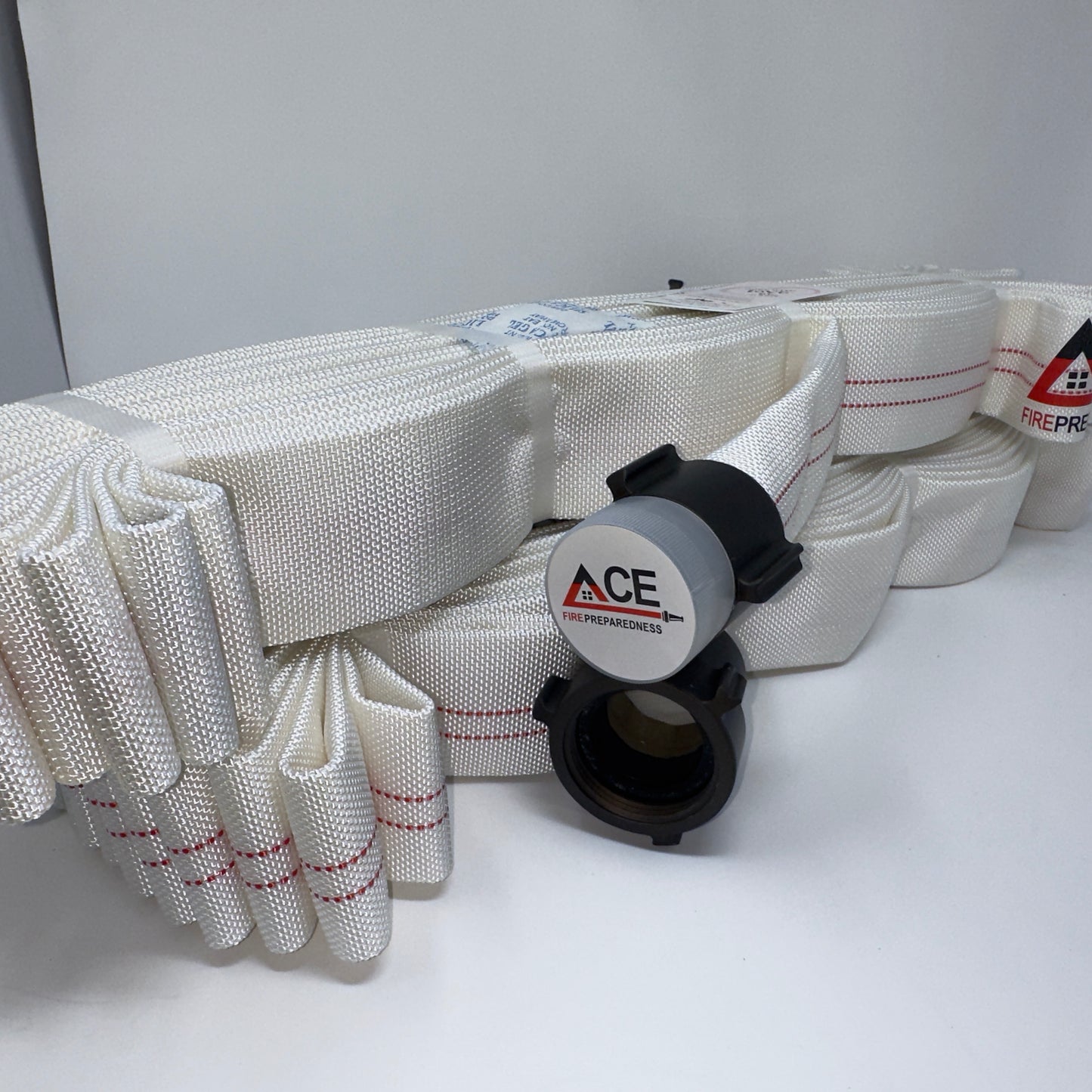 Fire Hose (4 pack), Folded, Pyro-Lite Aluminum Couplings, 75' x 1.5" TPU Lining (FM Approved)