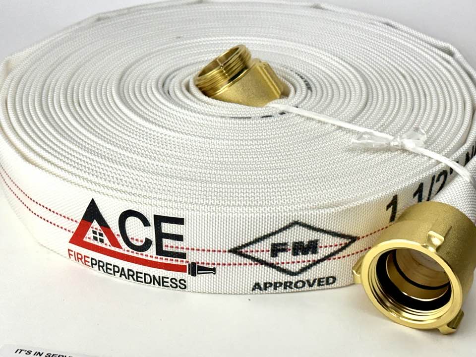 Fire Hose (1 pack), Coiled, Brass-Plated Aluminum, 75' x 1.5" TPU Lining (FM Approved)