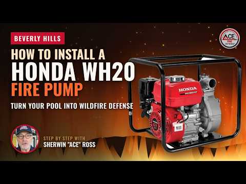Sherwin Ace Ross installing a Honda WH20 fire pump at a Beverly Hills pool