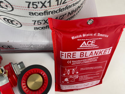 Fire Safe Home (2 pack 75' fire hoses) with Brass Fire Hydrant Connector Valve, Hydrant Wrench and 2 nozzles.