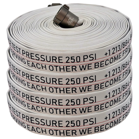 🔥 4-Pack (300 ft.) Ace Fire Defense BMF Heavy Fire Hose 4-Pack | 75’ x 1.5” | NFPA 1962, TPU Lined, Seamless XL Aluminum Couplings | 600 PSI working pressure – Wildfire & Emergency Ready