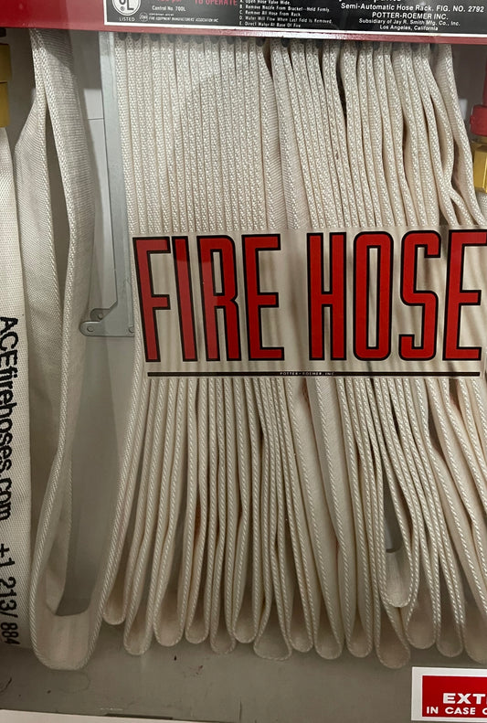 High Quality Home Defense Fire Hose
 75’ x 1.5”  (1 pack), Folded, NH Aluminum Couplings, TPU Lining, FM Approved for occupant use.