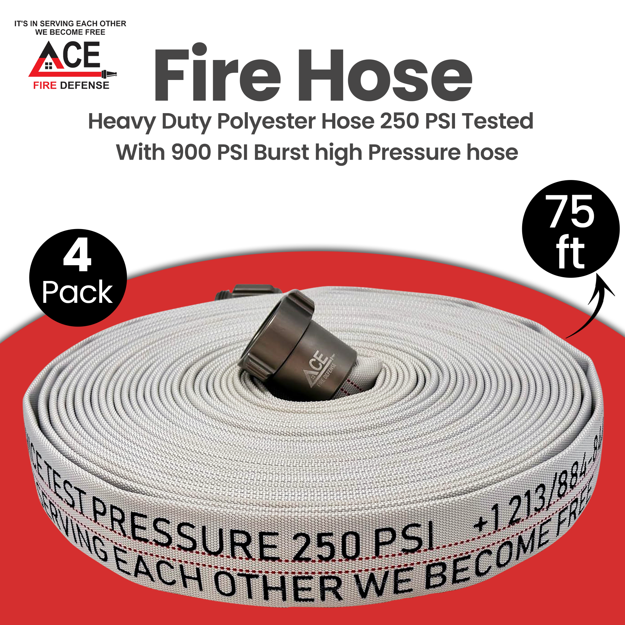 Fire Hose 75' x 1.5" (4 pack), BMF extra heavy firehoses hose, seamless xl Aluminum Couplings, TPU Lining, NFPA 1962