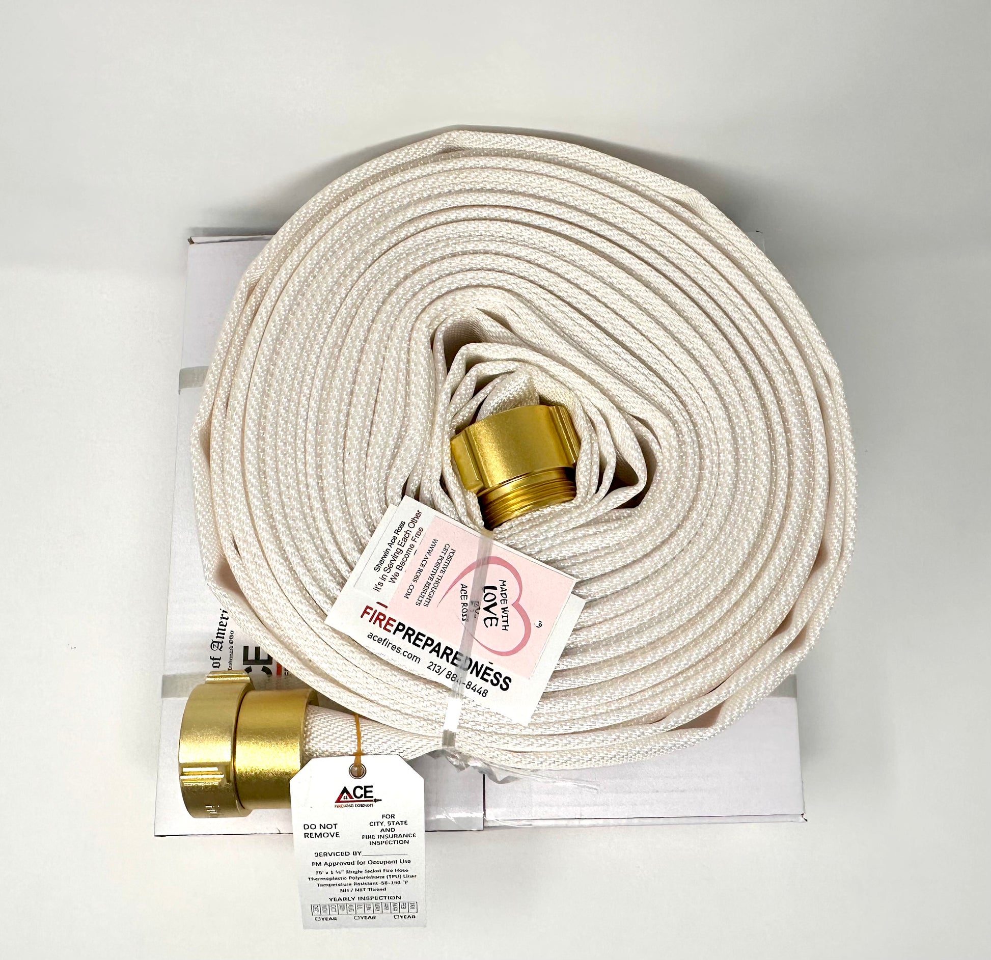 Close Out Sale - Fire Hose (1 Pack), Folded, Brass Plated Couplings, PU Lining.