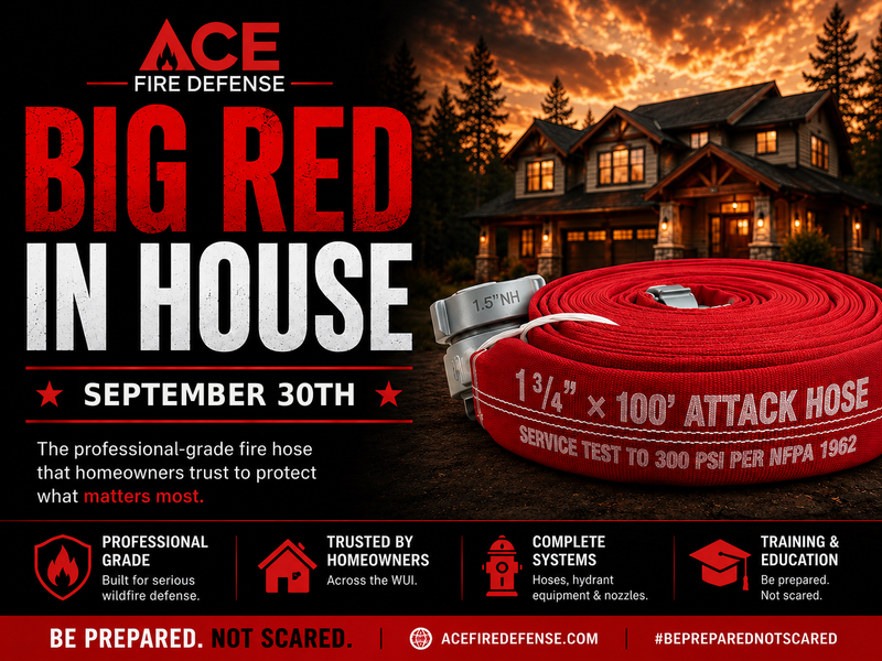 Big Red 1.75 inch attack fire hose, 50 and 100 foot lengths