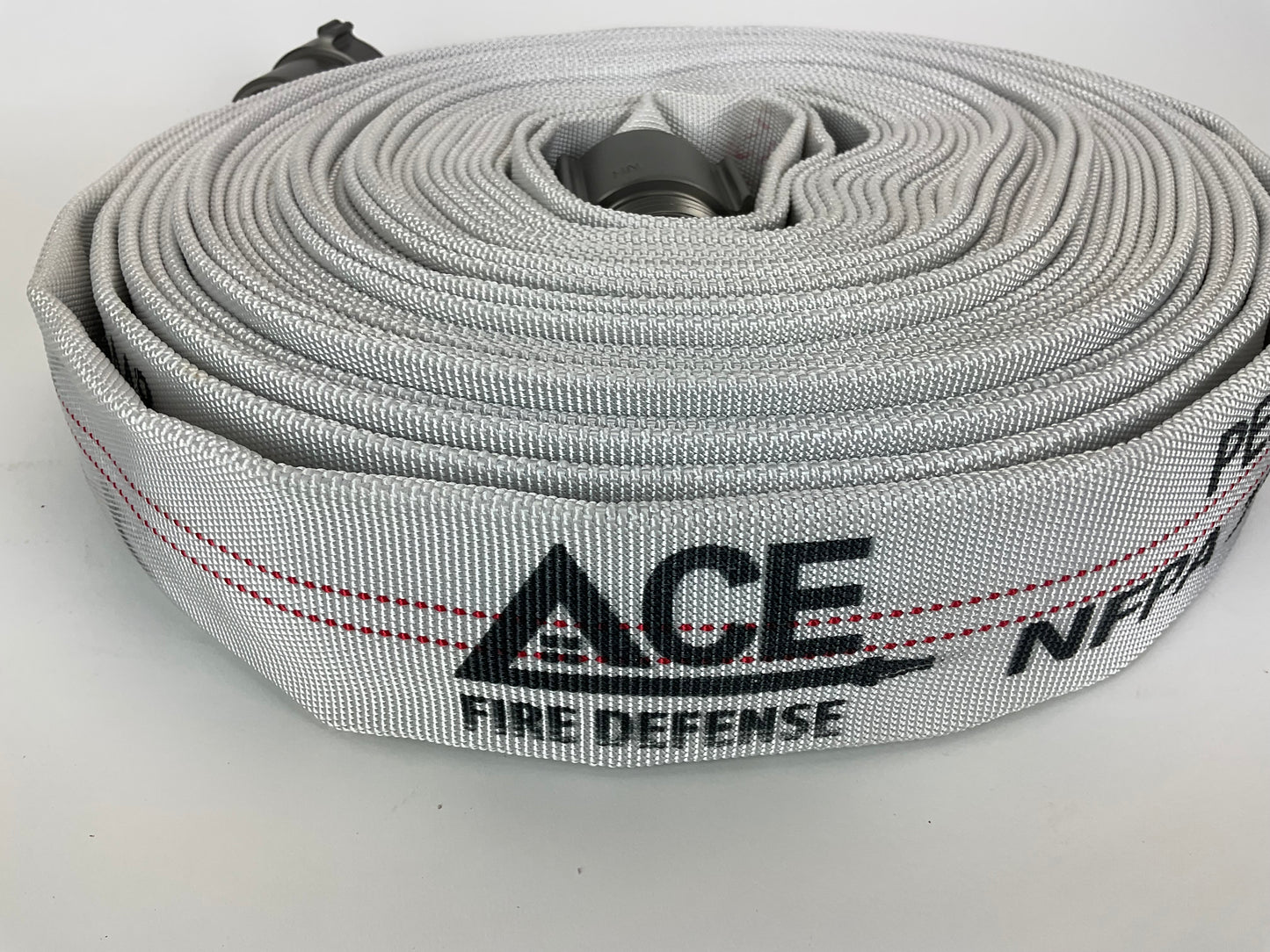 The fire hose with logo ACE FIRE DEFENSE