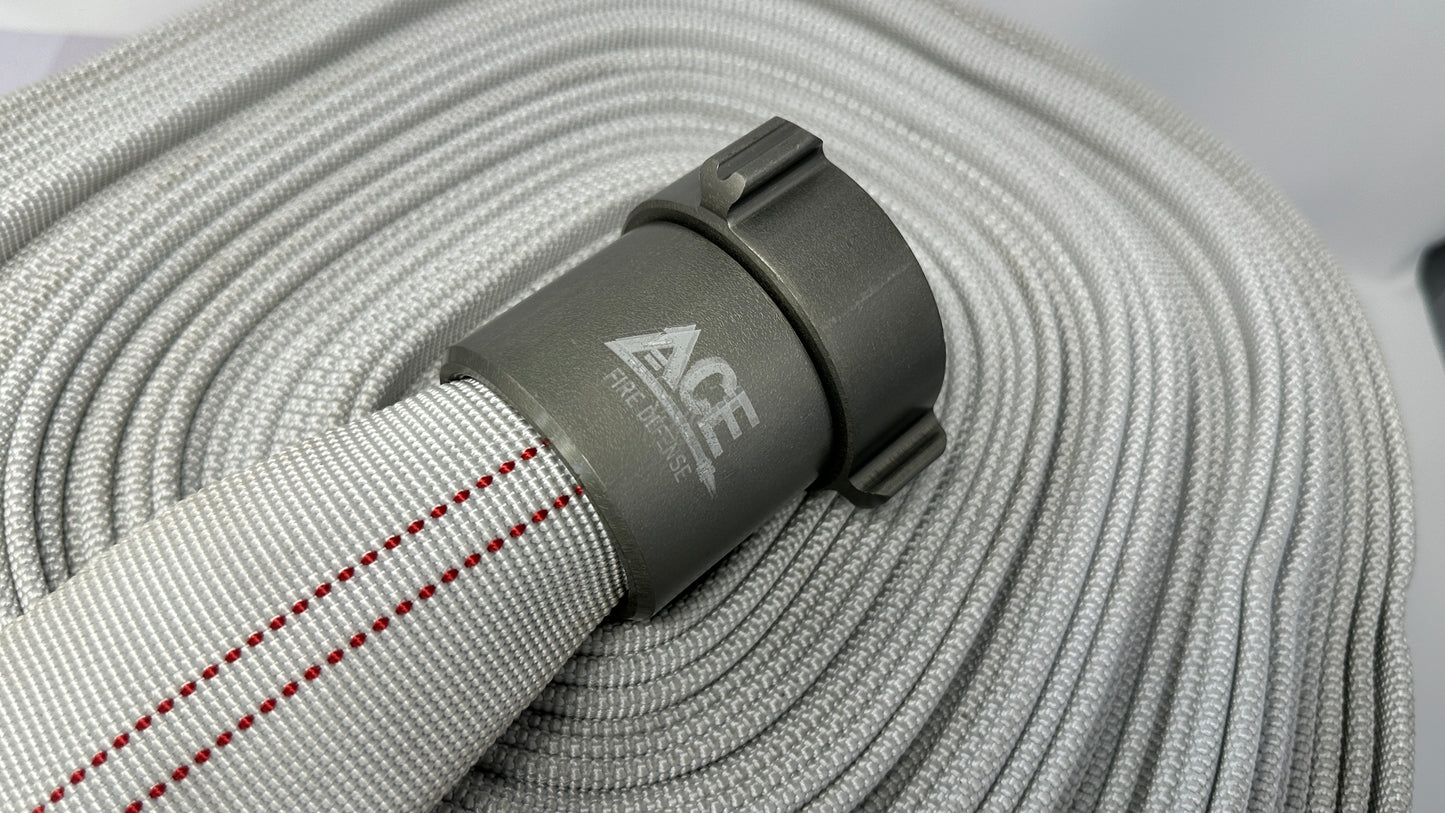 the fire hose with logo ACE FIRE DEFENSE