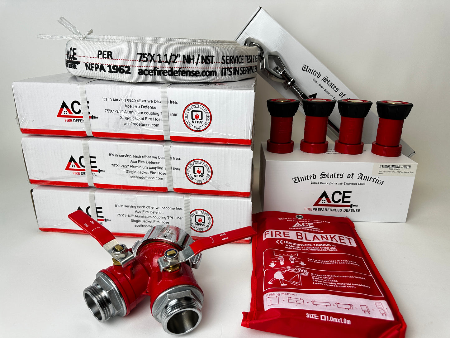 BMF XL.01 Hoses with Brass Hydrant Valve, Wrench & Nozzles 