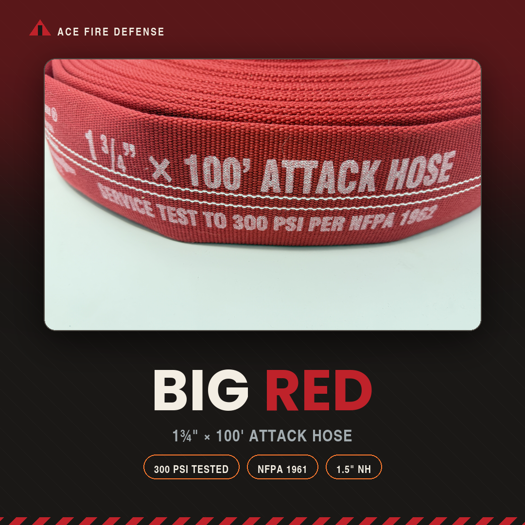 Premium 1¾" Single Jacket Fire Hose – 100' with TPU/Nitrile Lining , 1 1/2" Aluminum NH/NST Couplings