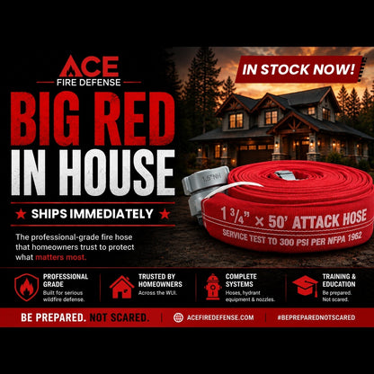 Ace Fire Defense "Big Red" Premium 1¾" Attack Fire Hose – 50', TPU/Nitrile Lined, 1.5" NH/NST Couplings