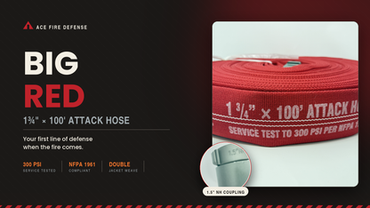 Premium 1¾" Single Jacket Fire Hose – 100' with TPU/Nitrile Lining , 1 1/2" Aluminum NH/NST Couplings
