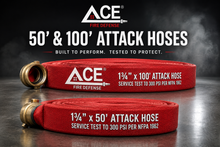Ace Fire Defense "Big Red" Premium 1¾" Attack Fire Hose – 100', TPU/Nitrile Lined, 1.5" NH/NST Couplings