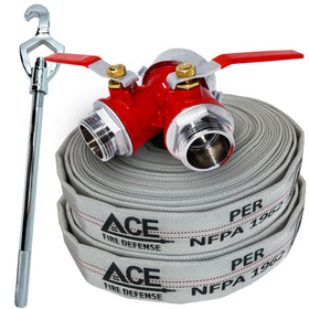 Fire Hydrant Brass Valve and 2 Premium Fire Hoses Bundle - with Hydrant Wrench