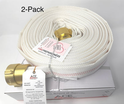 Fire Safe Home (2 pack 75' fire hoses) with Brass Fire Hydrant Connector Valve, Hydrant Wrench and 2 nozzles.