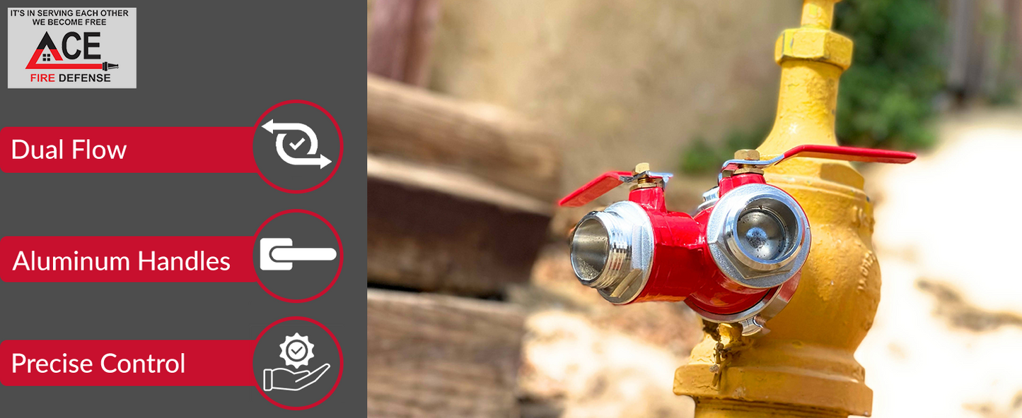 Fire hydrant with red and yellow design, featuring ACE Fire Defense branding.