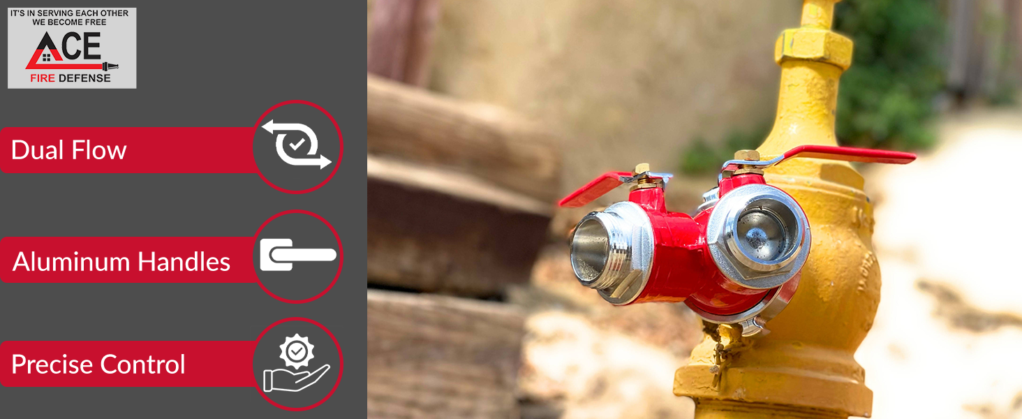 Fire hydrant with red and yellow design, featuring ACE Fire Defense branding.