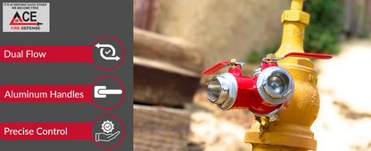 Fire hydrant with red and yellow design, featuring ACE Fire Defense branding.