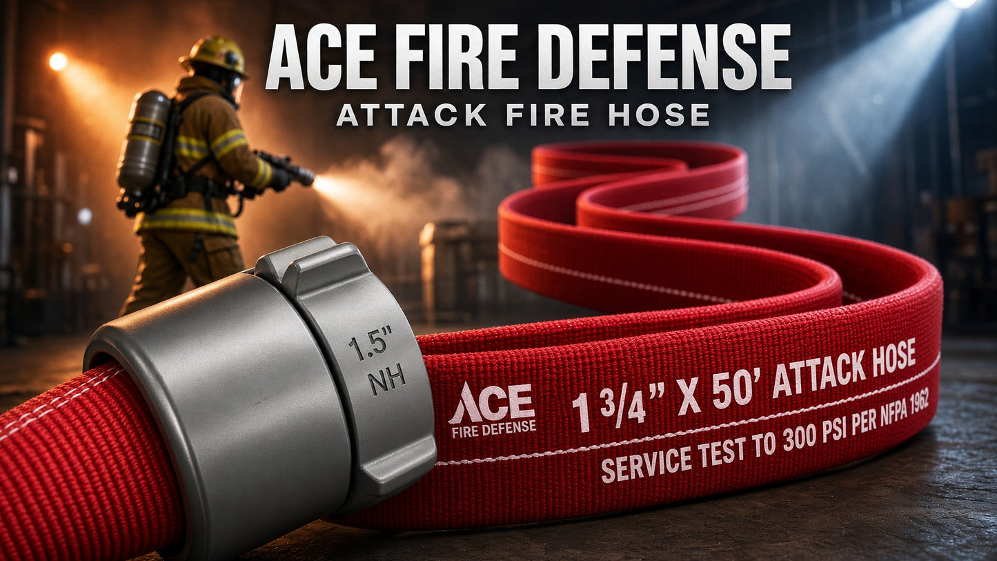 Premium 1¾" Attack Fire Hose – 50' with TPU/Nitrile Lining & 1½" Aluminum NH/NST Couplings
