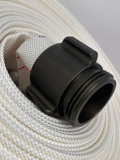 Fire Hose 75’ x 1.5”,  NH /NST Aluminum Couplings, TPU Lining, FM Approved for occupant use.