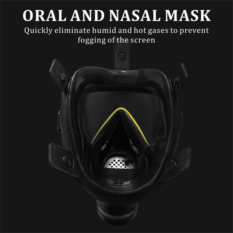 Black diving mask with text on a black background