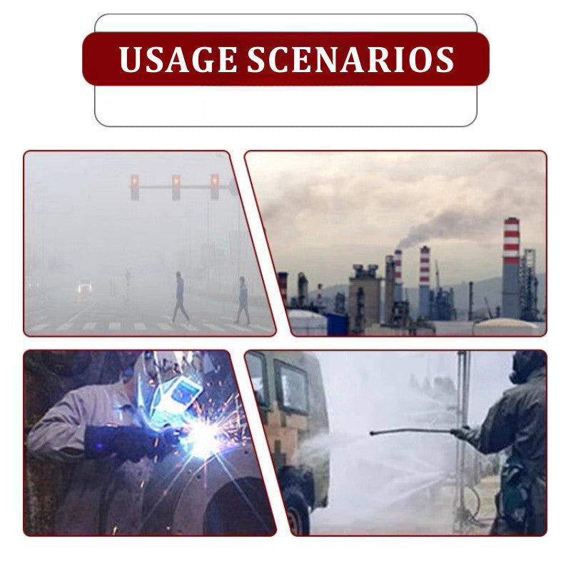 Usage scenarios collage with industrial activities and foggy conditions.