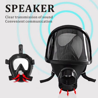Black gas mask with sound transmission features on a white background