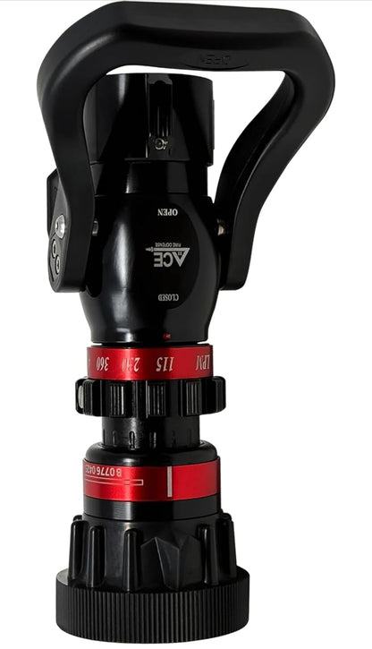 Black fire sprinkler head with red labels on a white background