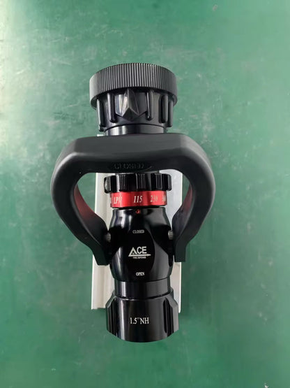 Black fire sprinkler head with 'ACE' branding on a green background