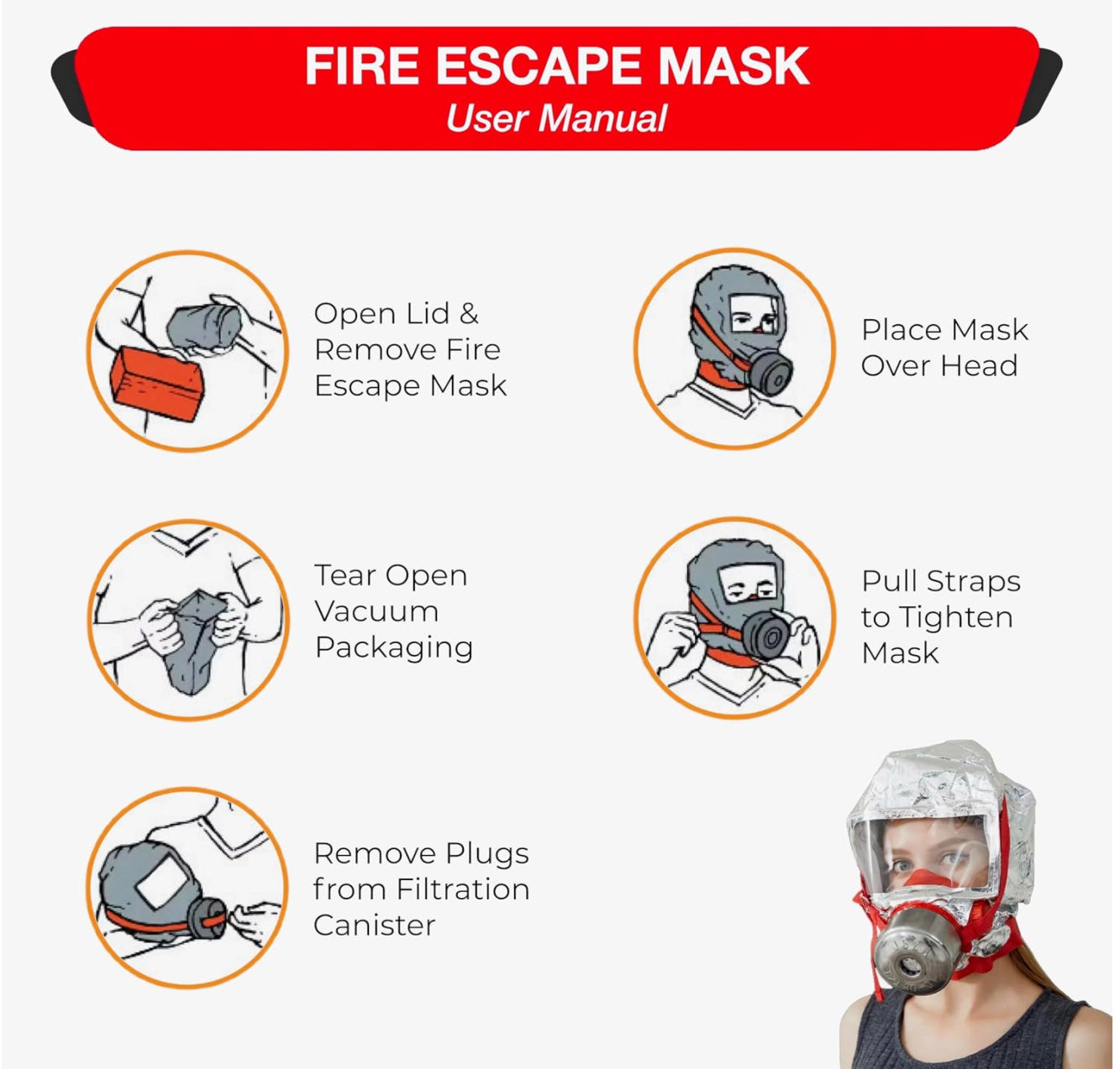 fire escape hoodie with filter designed to protect against smoke and other fire contaminants