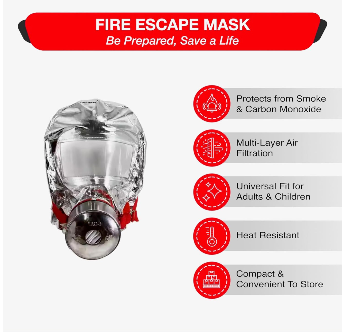 the fire escape mask hoodie children adults with filter designed to protect against smoke and other fire related contaminants