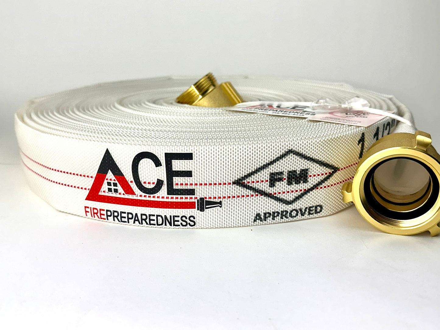 Fire Hose (1 pack), Coiled, Brass-Plated Aluminum, 75' x 1.5" TPU Lining (FM Approved)