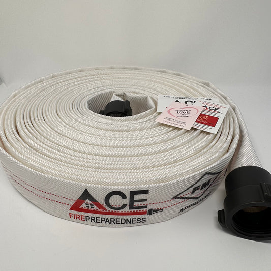 Fire Hose new improved Coiled, Pyro-Lite Aluminum Couplings, 75' x 1.5" TPU Lining, FM Approved.