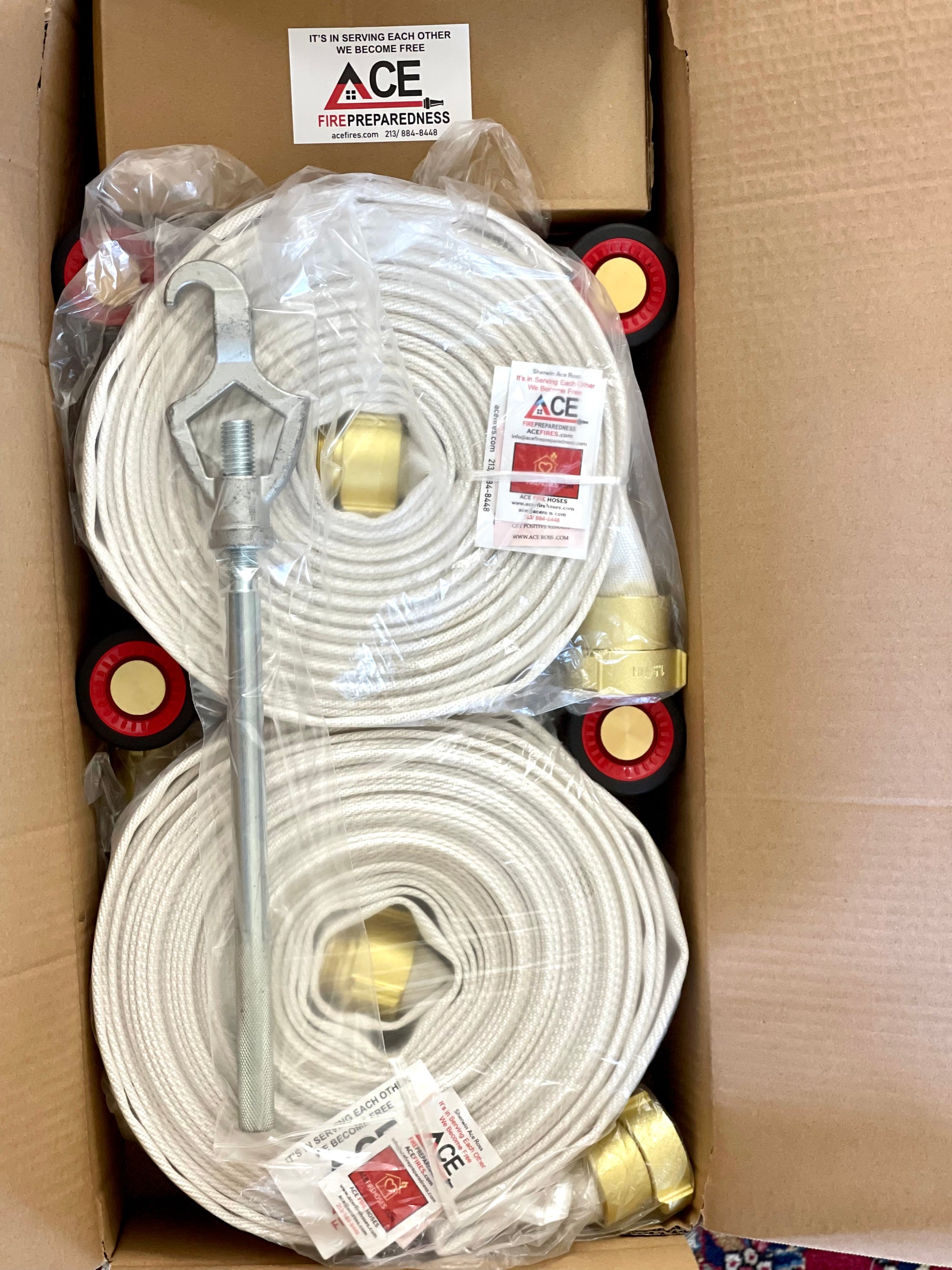 Fire-Safe Home Bundle Package 4 75' x 1.5 Hoses, 4 Nozzles, Valve, Wrench FM Approved